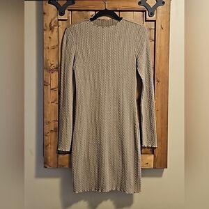 Shein Tan Frill Collar Knit Sweater Dress Size M